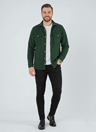 Erkek Slim Fit Düğmeli Yaka Çift Cepli Düz Polar Erkek Gömlek
