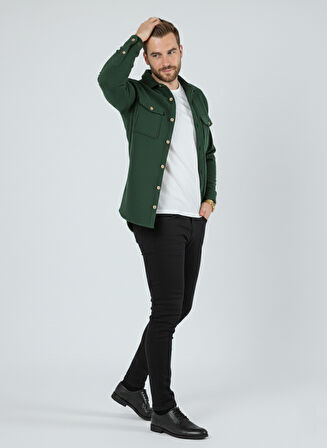 Erkek Slim Fit Düğmeli Yaka Çift Cepli Düz Polar Erkek Gömlek