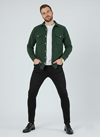 Erkek Slim Fit Düğmeli Yaka Çift Cepli Düz Polar Erkek Gömlek