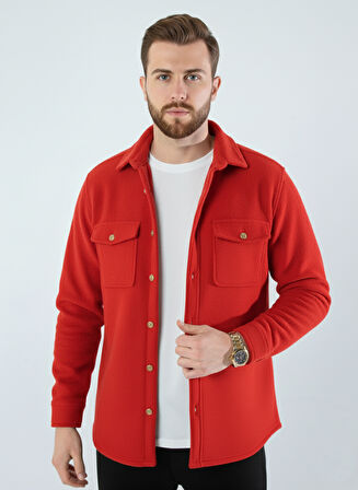 Erkek Slim Fit Düğmeli Yaka Çift Cepli Düz Polar Erkek Gömlek