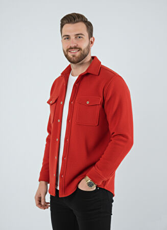 Erkek Slim Fit Düğmeli Yaka Çift Cepli Düz Polar Erkek Gömlek
