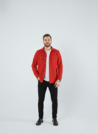 Erkek Slim Fit Düğmeli Yaka Çift Cepli Düz Polar Erkek Gömlek