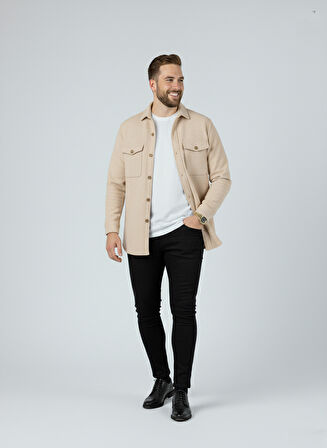 Erkek Slim Fit Düğmeli Yaka Çift Cepli Düz Polar Erkek Gömlek