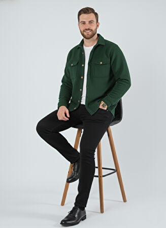 Erkek Slim Fit Düğmeli Yaka Çift Cepli Düz Polar Erkek Gömlek