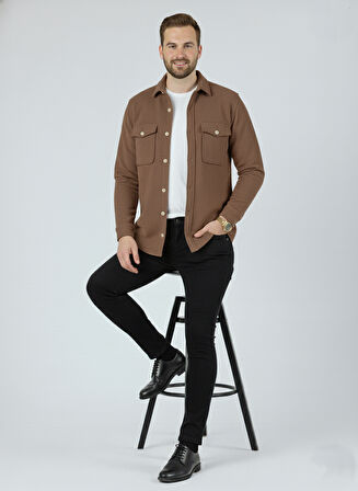 Erkek Slim Fit Düğmeli Yaka Çift Cepli Düz Polar Erkek Gömlek