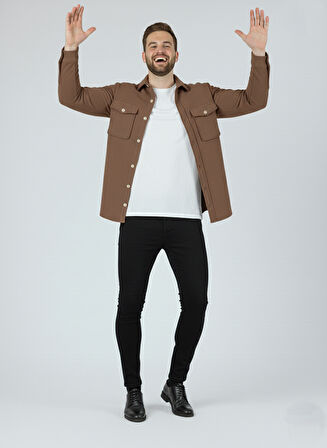 Erkek Slim Fit Düğmeli Yaka Çift Cepli Düz Polar Erkek Gömlek