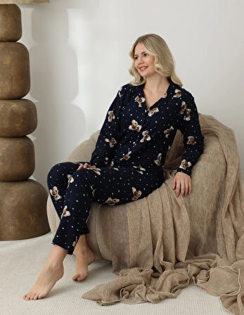 BOYRAZ SÜET DÜĞMELİ PİJAMA TAKIMI