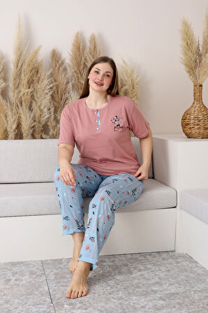 Nisanca %100 Pamuk  Büyük Beden Kısa Kol Kadın Pijama Takımı