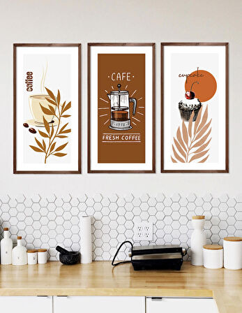 Fresh Coffee Ahşap Çerçeveli Tablo Set (25x49 cm)