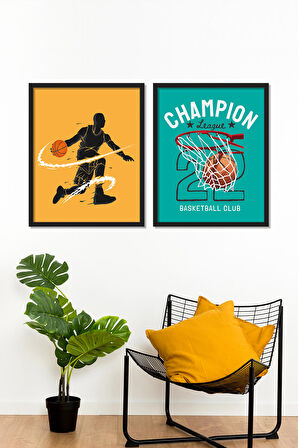 Vetro Design Basketbol Ahşap Çerçeveli Poster Set (30x40 cm)