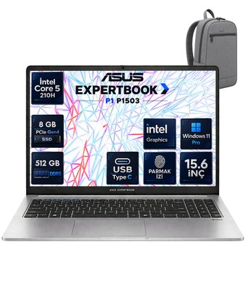 Asus Expertbook P1 P1503CVA Intel® Core™ 5 210H 8 GB DDR5 512 GB SSD 15.6'' FHD (1920 x 1080) 300NITS Windows 11 Pro Taşınabilir Bilgisayar C516512G0DRNP01