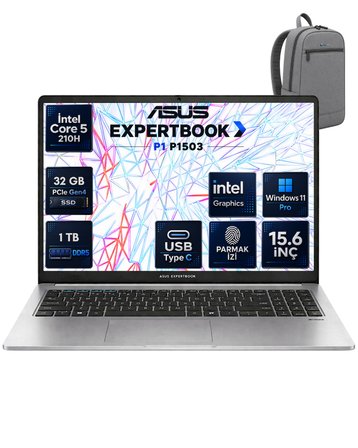 Asus Expertbook P1 P1503CVA Intel® Core™ 5 210H 32 GB DDR5 1 TB SSD 15.6'' FHD (1920 x 1080) 300NITS Windows 11 Pro Taşınabilir Bilgisayar C516512G0DRNP14