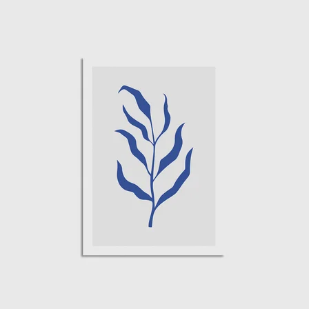 Mavi Yaprak Dalı Çerçevesiz Poster Duvar Dekorasyonu