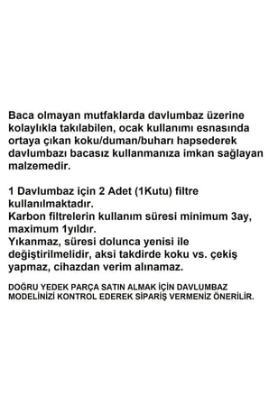 Arçelik ADE 606 2B Karbon Filtre Fibona Ankastre Beyaz Davlumbaz 1Çift Bacasız Aspiratör Filtresi