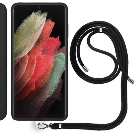 Samsung Galaxy S21 Ultra (G998B) İp Askılı Silikon Kılıf Siyah