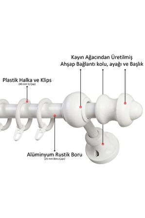 Raysız Ahşap Klasik Rustik Perde Askısı (Alüminyum Boru) Halka ve Klips