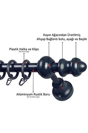 Raysız Ahşap Klasik Rustik Perde Askısı (Alüminyum Boru) Halka ve Klips