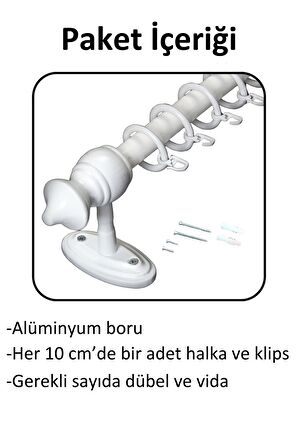 Ahşap Başlıklı Raysız Eko Rustik Perde Askısı (Alüminyum Boru) Plastik Halka ve Klips 