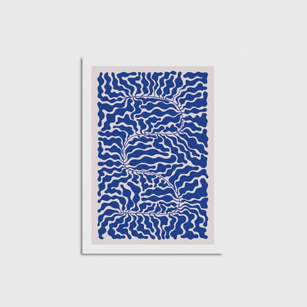 Mavi Yaprak Desen 3 Çerçevesiz Poster Duvar Dekorasyonu