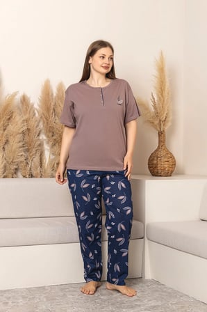 Nisanca %100 Pamuk  Büyük Beden Kısa Kol Kadın Pijama Takımı