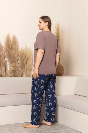 Nisanca %100 Pamuk  Büyük Beden Kısa Kol Kadın Pijama Takımı