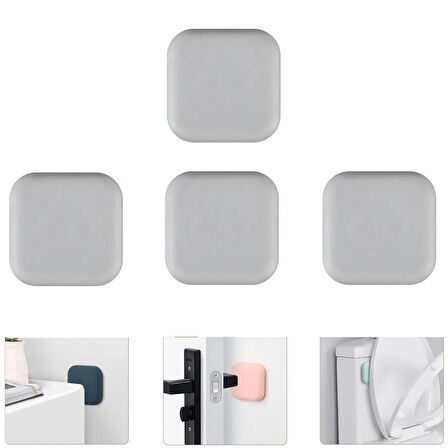 Microcase Darbe Önleyici Yapışkanlı Silikon Kapı Kolu Stoperi Tamponu Kare Tasarım - BEYAZ AL5004 4 Adet