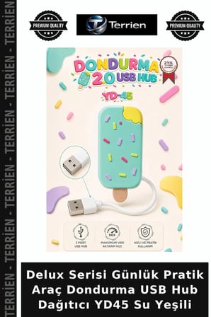 Delux Serisi Günlük Pratik Araç Dondurma USB Hub Dağıtıcı YD45 Su Yeşili