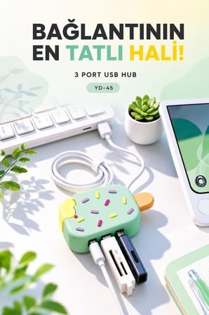 Delux Serisi Günlük Pratik Araç Dondurma USB Hub Dağıtıcı YD45 Su Yeşili