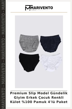 Premium Slip Model Gündelik Giyim Erkek Çocuk Renkli Külot %100 Pamuk 4'lü Paket