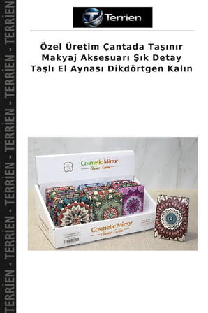 Özel Üretim Çantada Taşınır Makyaj Aksesuarı Şık Detay Taşlı El Aynası Dikdörtgen Kalın