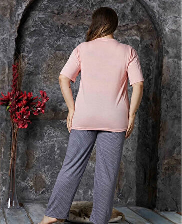 Lukitus Büyük Beden Battal Kısa Kol Bambu Kadın Pijama Takımı