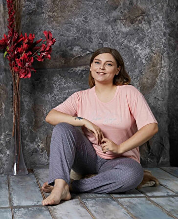 Lukitus Büyük Beden Battal Kısa Kol Bambu Kadın Pijama Takımı