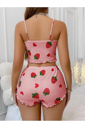 Kadın Penye İp Askılı Şortlu İnce Gecelik Pijama Takımı