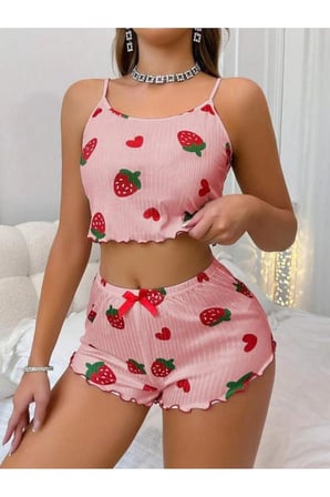 Kadın Penye İp Askılı Şortlu İnce Gecelik Pijama Takımı