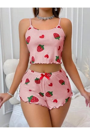 Kadın Penye İp Askılı Şortlu İnce Gecelik Pijama Takımı