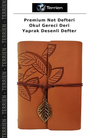 Premium Not Defteri Okul Gereci Deri Yaprak Desenli Defter