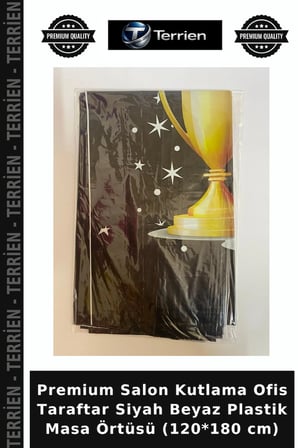 Premium Salon Kutlama Ofis Taraftar Siyah Beyaz Plastik Masa Örtüsü (120*180 cm)