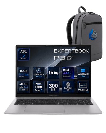 ASUS ExpertBook P3 G1 Intel Core Ultra 7 255H 16 GB DDR5 512 GB SSD 16'' WUXGA IPS Windows 11 Pro Dizüstü Bilgisayar P3606CCA-U716512G1D-AIRNP01