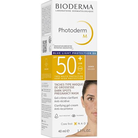 Bioderma Photoderm Golden M 50+ Faktör Leke Karşıtı Koyu Lekeye Eğilimli Ciltler İçin Renkli Yüz Güneş Koruyucu Jel Krem 40 ml