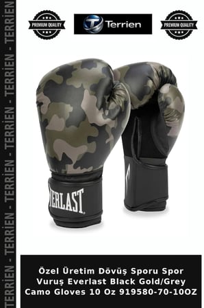 Özel Üretim Dövüş Sporu Spor Vuruş Everlast Black Gold/Grey Camo Gloves 10 Oz 919580-70-10OZ
