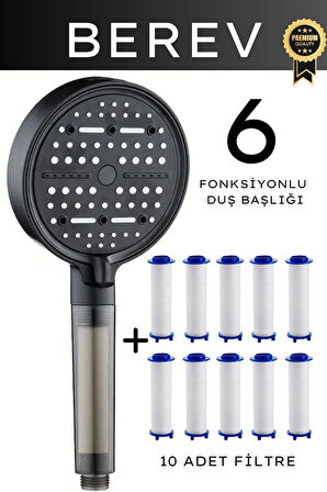 6 Fonksiyonlu Filtreli Duş Başlığı 10 Adet Yedek Filtre Su Tasarruflu Basınçlı Kireç Klor Önleyici