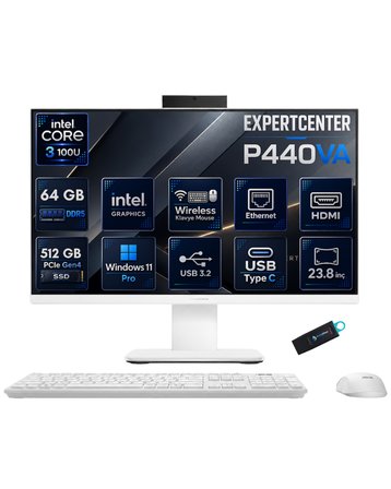 ASUS ExpertCenter P440VA Intel Core 3 100U 64 GB DDR5 512 GB SSD 23.8'' Full HD Windows 11 Pro All-in-One Bilgisayar P440VA-KC38512W0DRNP25