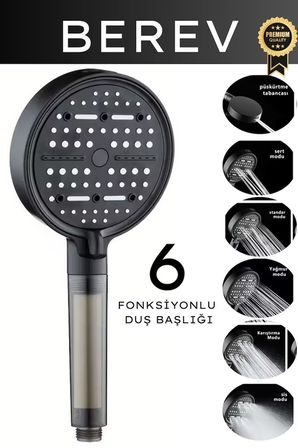 6 Fonksiyonlu Filtreli Duş Başlığı Su Tasarruflu Basınçlı Kireç Klor Önleyici