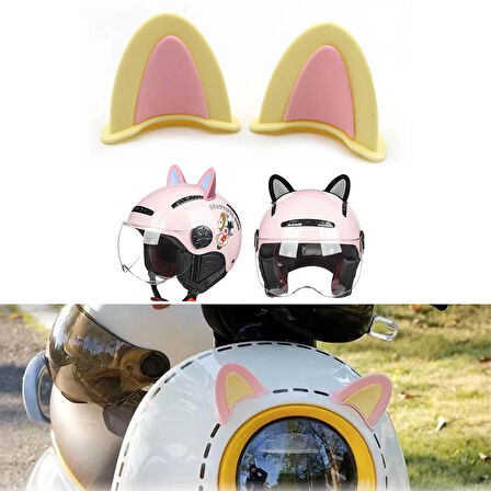 Microcase Motosiklet Kask Eşyalar İçin Sevimli DIY Yapışkanlı Karakter ve Parçalar Kedi Kulağı Seti - SARI-PEMBE AL5258