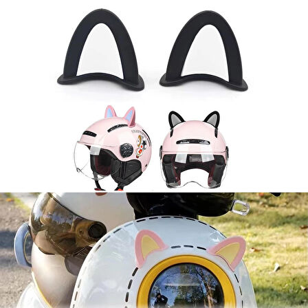 Microcase Motosiklet Kask Eşyalar İçin Sevimli DIY Yapışkanlı Karakter ve Parçalar Kedi Kulağı Seti - SİYAH-BEYAZ AL5258