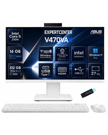 ASUS ExpertCenter P400 Intel Core 5 210H 16 GB DDR5 512 GB SSD 27'' Full HD Windows 11 Pro All-in-One Bilgisayar P470VAK-C516512W0DRNP01