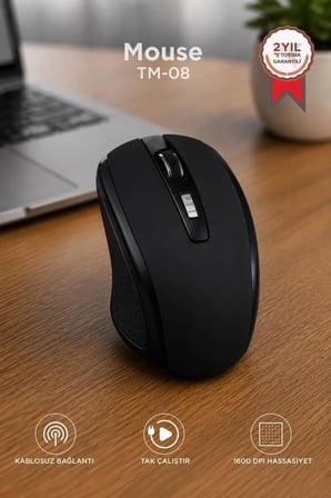 Delux Serisi Hızlı Taşınabilir Aksesuar Mouse Optik Kablosuz Fare TM08 Siyah