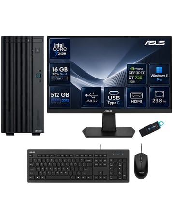 Asus ExpertCenter P500MV Core 7 240H 16 GB DDR5 512 GB SSD GT 730 Ekran Kartı Windows 11 Pro Masaüstü Bilgisayar + 23,8 İnç ASUS Monitör Seti P500MV-C724016512B0D23GT730RNP01