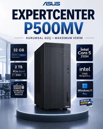 ASUS ExpertCenter P500 Mini Tower Intel Core 5 210H 32 GB DDR5 2 TB SSD Windows 11 Pro Masaüstü Bilgisayar P500MV-C521016512G0DRNP15