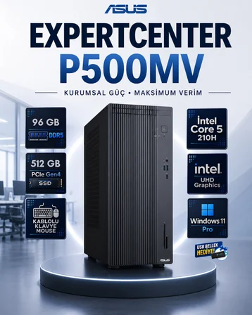ASUS ExpertCenter P500 Mini Tower Intel Core 5 210H 96 GB DDR5 512 GB SSD Windows 11 Pro Masaüstü Bilgisayar P500MV-C521016512G0DRNP33